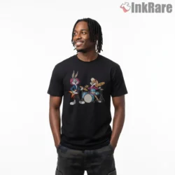Bugs Bunny And Lola Bunny Cartoon Rock Band Shirt on black short sleeve shirt for men graphic tee