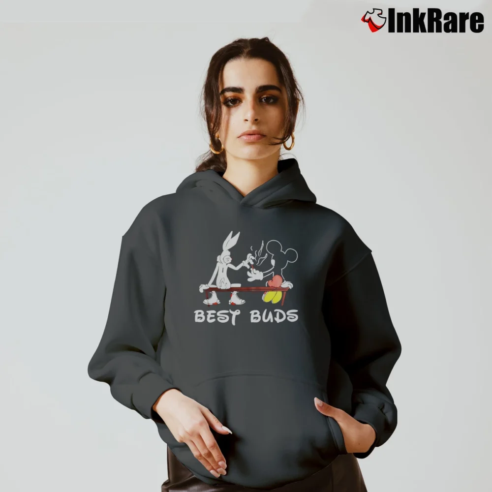Women’s Bugs Bunny And Mickey Mouse Marijuana Cozy Hoodie in charcoal | Warm, Structured, Stylish