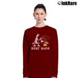 Women’s Bugs Bunny And Mickey Mouse Marijuana Long-Sleeve Top in maroon | Sleek, Versatile, All-Season