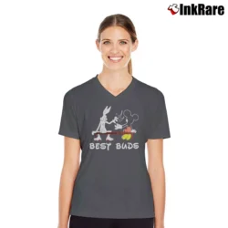 Women’s Bugs Bunny And Mickey Mouse Marijuana V-Neck Tee in charcoal | Chic Neckline, Soft Texture