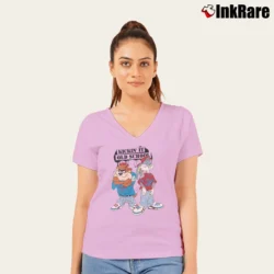 Women’s Bugs Bunny And Taz Retro Old School Looney Tunes V-Neck Tee in light pink | Chic Neckline, Soft Texture