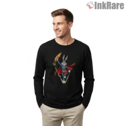 Bugs Bunny Heroic Carrot Crusader Shirt on black long sleeve shirt for men graphic tee