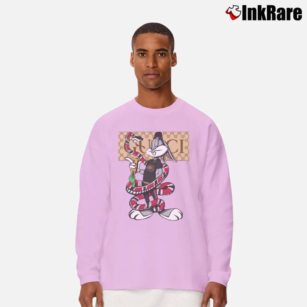Men’s Bugs Bunny Looney Tunes Gucci Mashup Classic Long-Sleeve Shirt in light pink | Sleek, Lightweight, Year-Round Wear