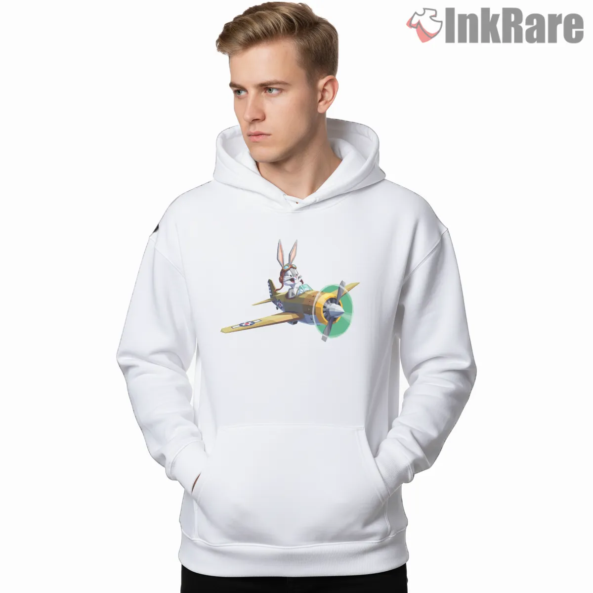 Bugs Bunny P51 Mustang Airshow Flight Shirt on white hoodie for men graphic tee