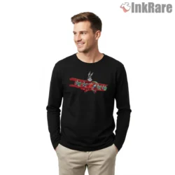 Bugs Bunny P51 Mustang Flight Shirt on black long sleeve shirt for men graphic tee