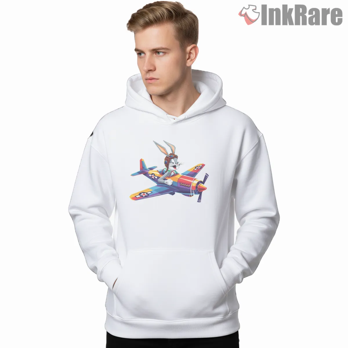 Bugs Bunny P51 Mustang Nose Art Shirt on white hoodie for men graphic tee