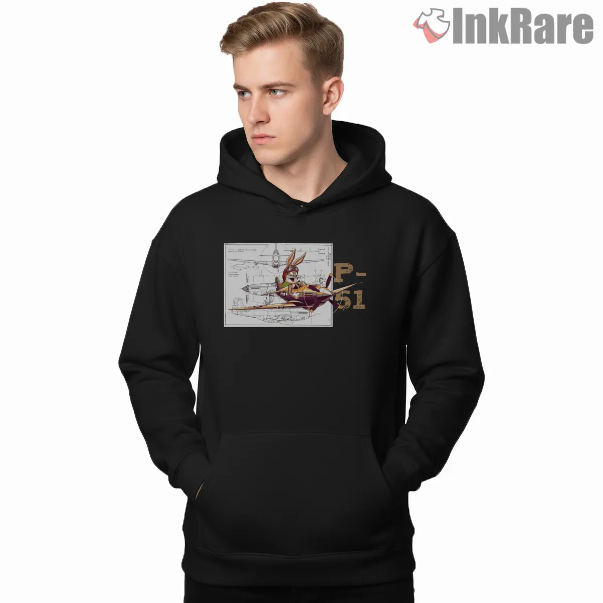 Bugs Bunny P51 Mustang Pilot Shirt on black hoodie for men graphic tee