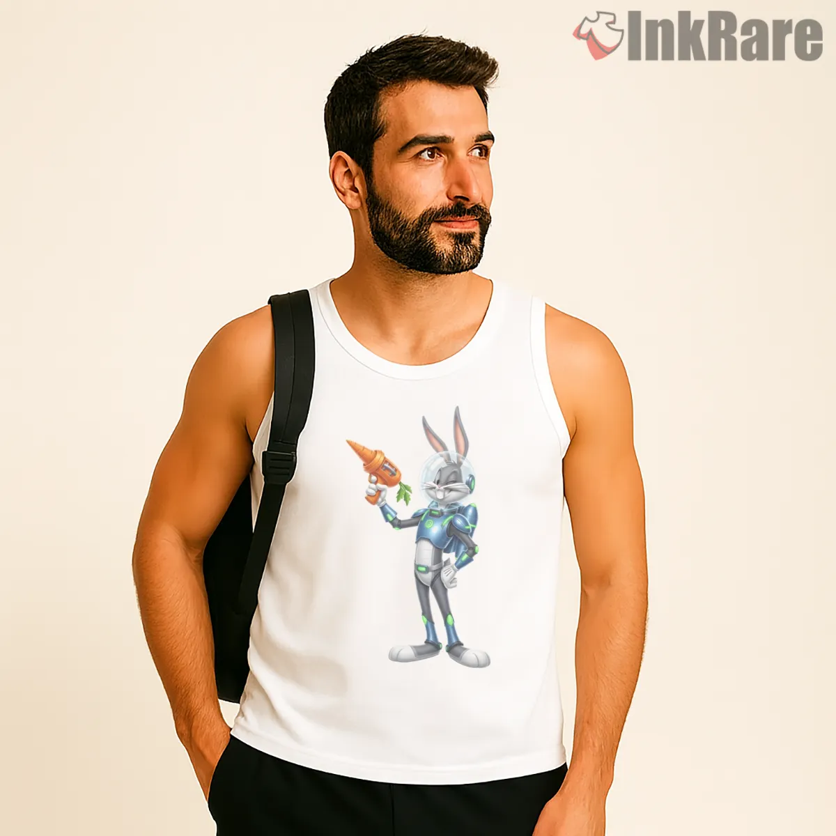 Bugs Bunny Sci Fi Astronaut Adventure Shirt on white tank top for men graphic tee