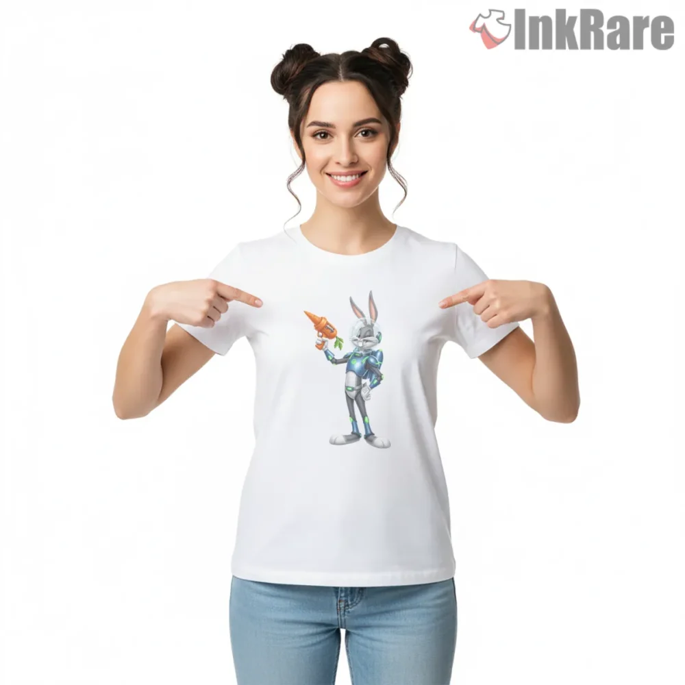 Bugs Bunny Sci Fi Astronaut Adventure Shirt on white short sleeve shirt for women graphic tee