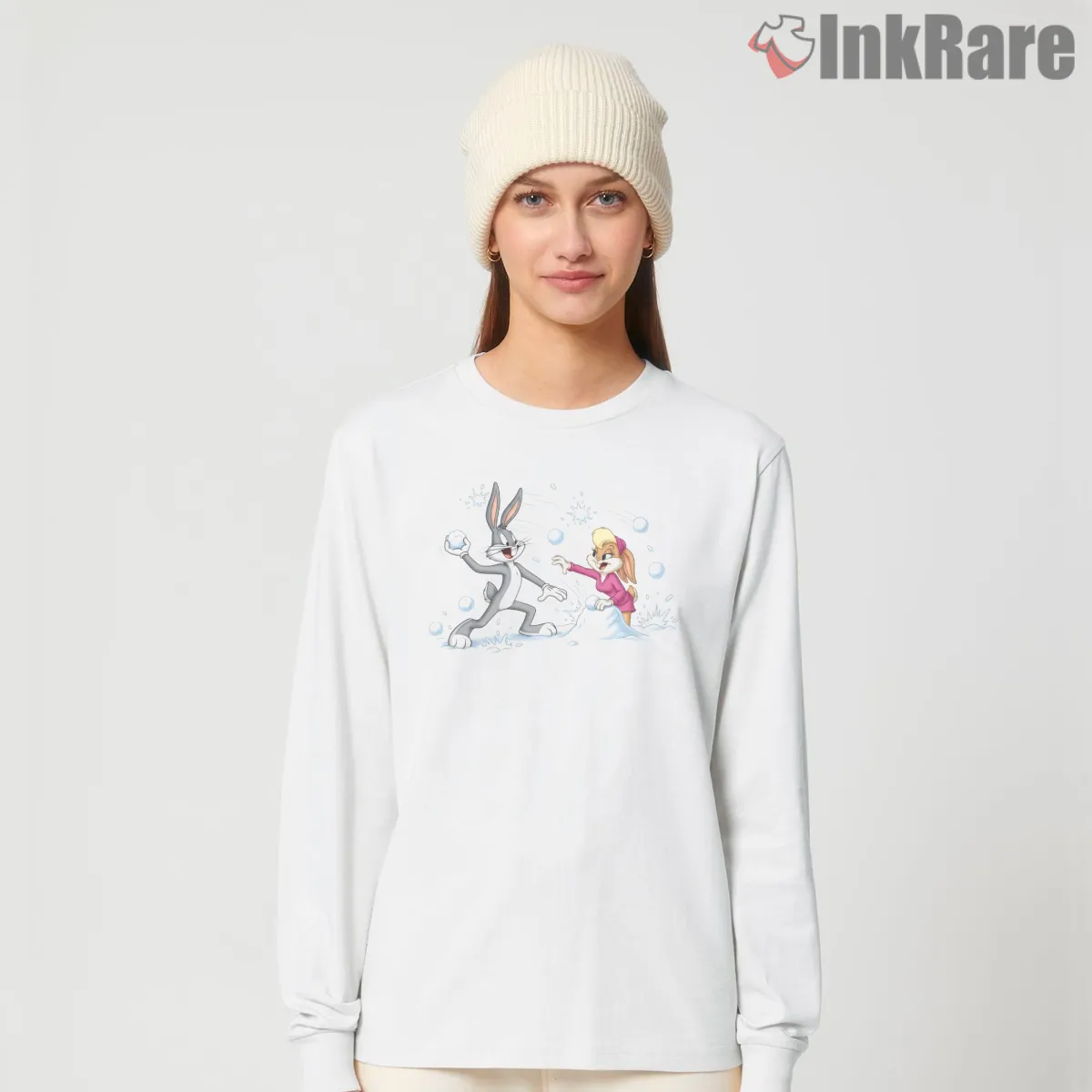 Bugs Bunny Vs Lola Bunny Snowball Battle Shirt on white long sleeve shirt for women graphic tee
