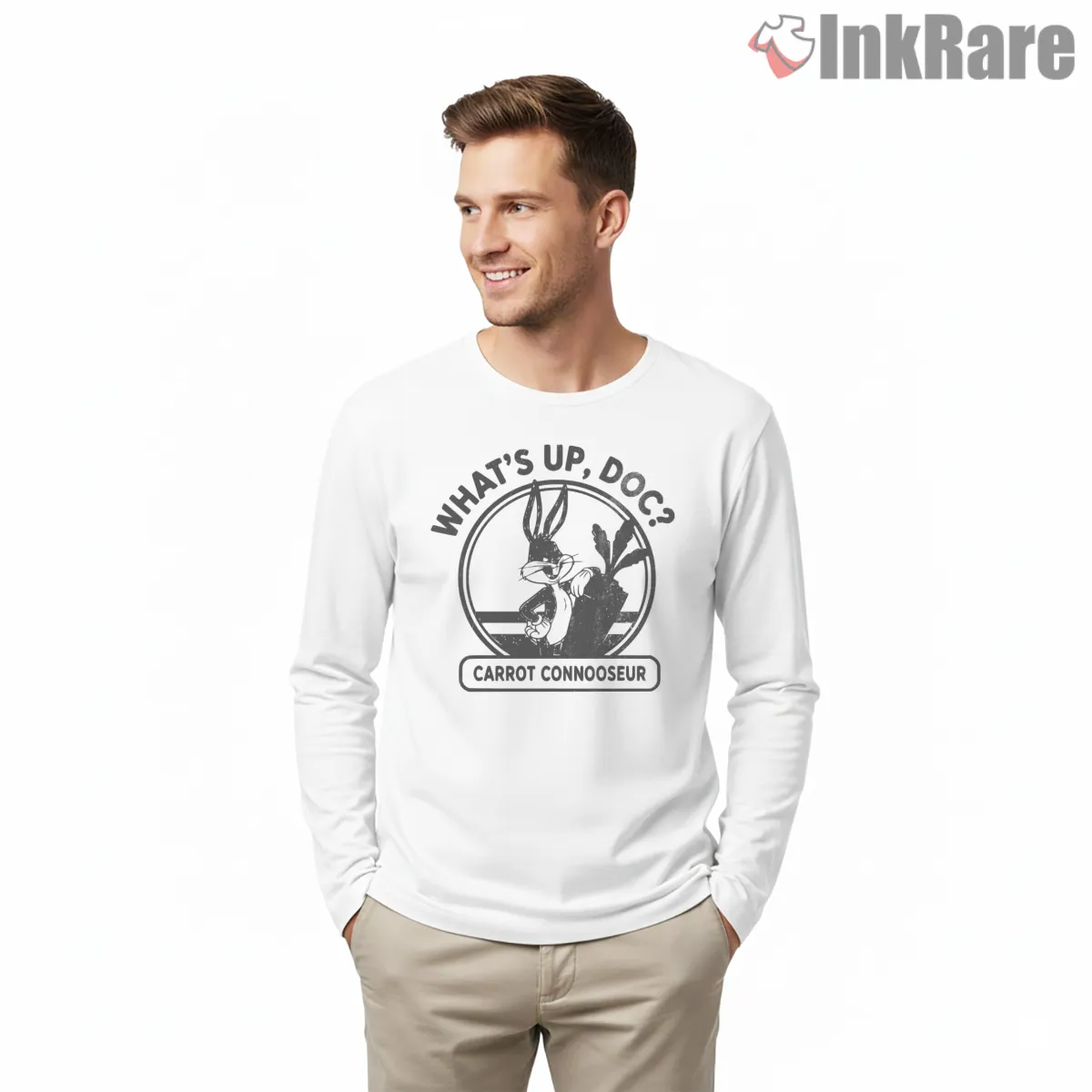 Bugs Bunny Whats Up Doc Carrot Connoisseur Shirt on white long sleeve shirt for men graphic tee