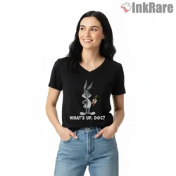 Bugs Bunny Whats Up Doc Classic Shirt on black v-neck shirt for women graphic tee