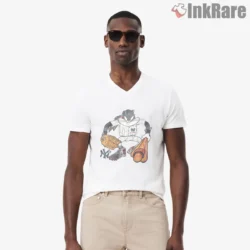 Bugs Bunny Yankees Batter Shirt cartoon slugger crouched with glove and bats on white