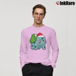 Men’s Bulbasaur Pokemon Christmas Festive Gift Long-Sleeve Shirt in light pink | Sleek, Lightweight, Year-Round Wear