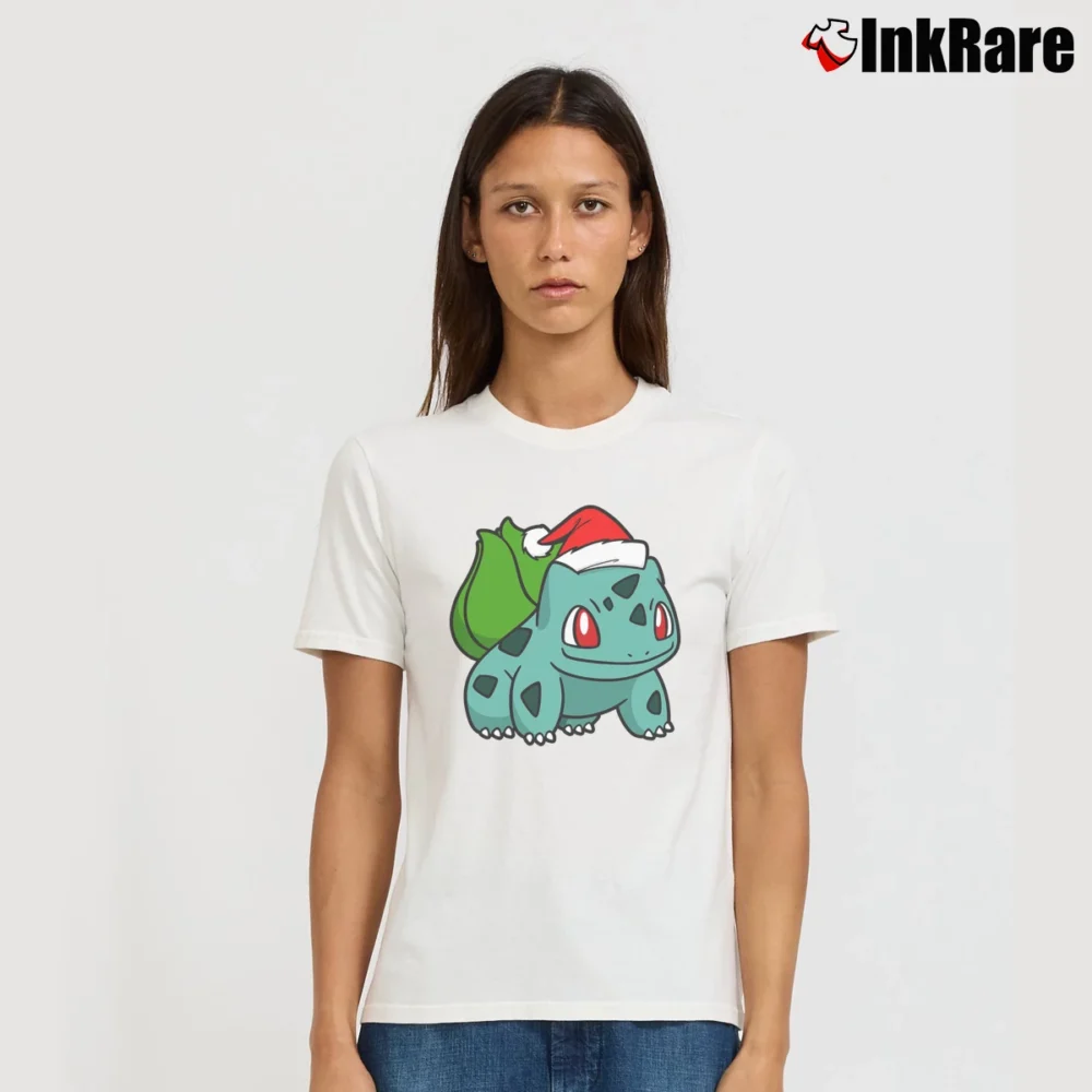 Women’s Bulbasaur Pokemon Christmas Festive Gift Signature T-Shirt in white | Soft, Flattering Fit