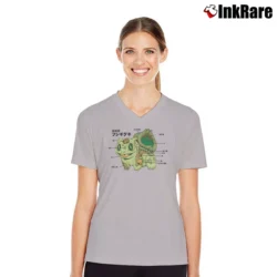 Women’s Bulbasaur Pokemon Dissection Concept V-Neck Tee in sport grey | Chic Neckline, Soft Texture