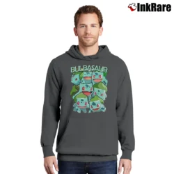 Men’s Bulbasaur Pokemon Retro Custom Graphic Pullover Hoodie in charcoal | Cozy, Durable, Modern Fit