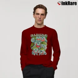 Men’s Bulbasaur Pokemon Retro Custom Graphic Long-Sleeve Shirt in maroon | Sleek, Lightweight, Year-Round Wear