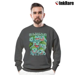 Men’s Bulbasaur Pokemon Retro Custom Graphic Crewneck Sweatshirt in charcoal | Cozy Fabric, Clean Style