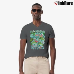 Men’s Bulbasaur Pokemon Retro Custom Graphic V-Neck Tee in charcoal | Sharp, Breathable, Everyday Staple