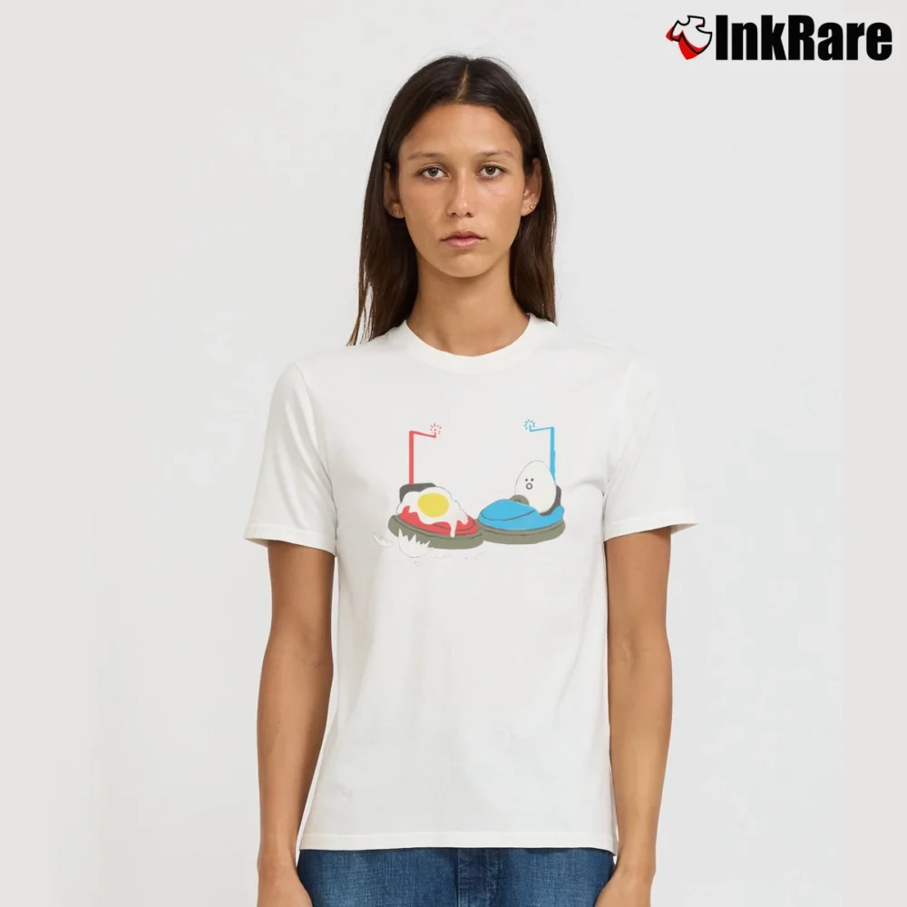 Women’s Bumper Car Egg Funny Graphic Signature T-Shirt in white | Soft, Flattering Fit
