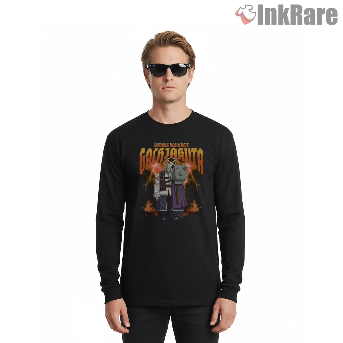 Bundus Lightning Core Power Anime Gachiakuta Shirt on black long sleeve shirt for men graphic tee