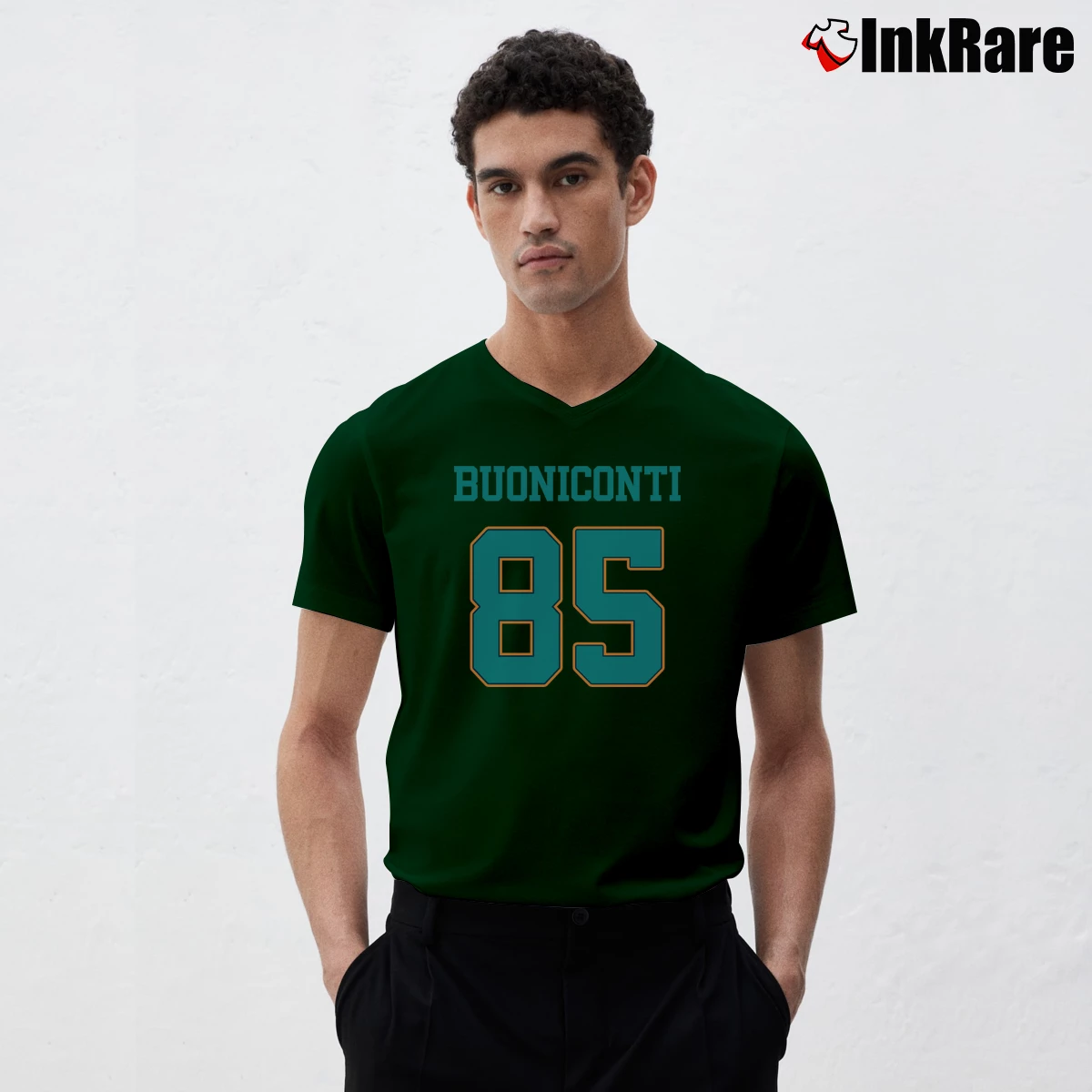 Buoniconti No 85 Miami Football The Man The Legend Tribute Men’s V-Neck Tee in forest green – Modern Essential Men’s Buoniconti No 85 Miami Football The Man The Legend Tribute V-Neck Tee in forest green | Sharp, Breathable, Everyday Staple