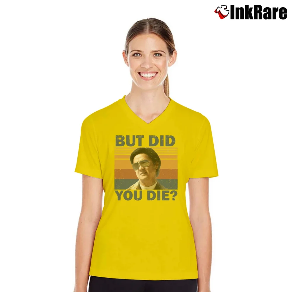 Women’s But Did You Die The Hangover Mr Chow V-Neck Tee in yellow | Chic Neckline, Soft Texture