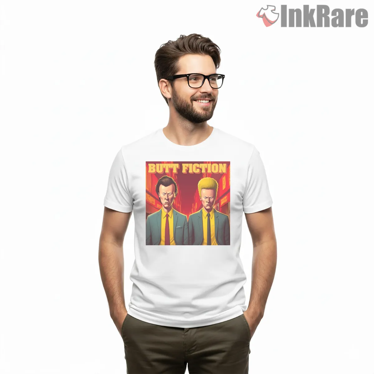 Butt Fiction Neon Alley Beavis And Butt Head Short Sleeve White Butt Fiction Neon Alley Beavis And Butt Head Shirt on white short sleeve shirt for men graphic tee