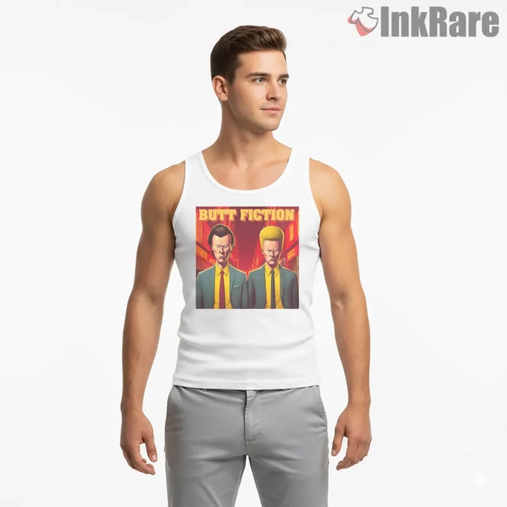 Butt Fiction Neon Alley Beavis And Butt Head Shirt on white tank top for men graphic tee