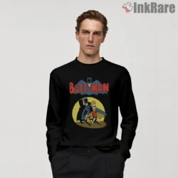 Butt Man And Fry Crossover Superhero Parody Shirt on black long sleeve shirt for men graphic tee