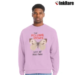 Men’s Butterfly Rolling Stones Live At Hyde Park for Rock Fans Crewneck Sweatshirt in light pink | Cozy Fabric, Clean Style