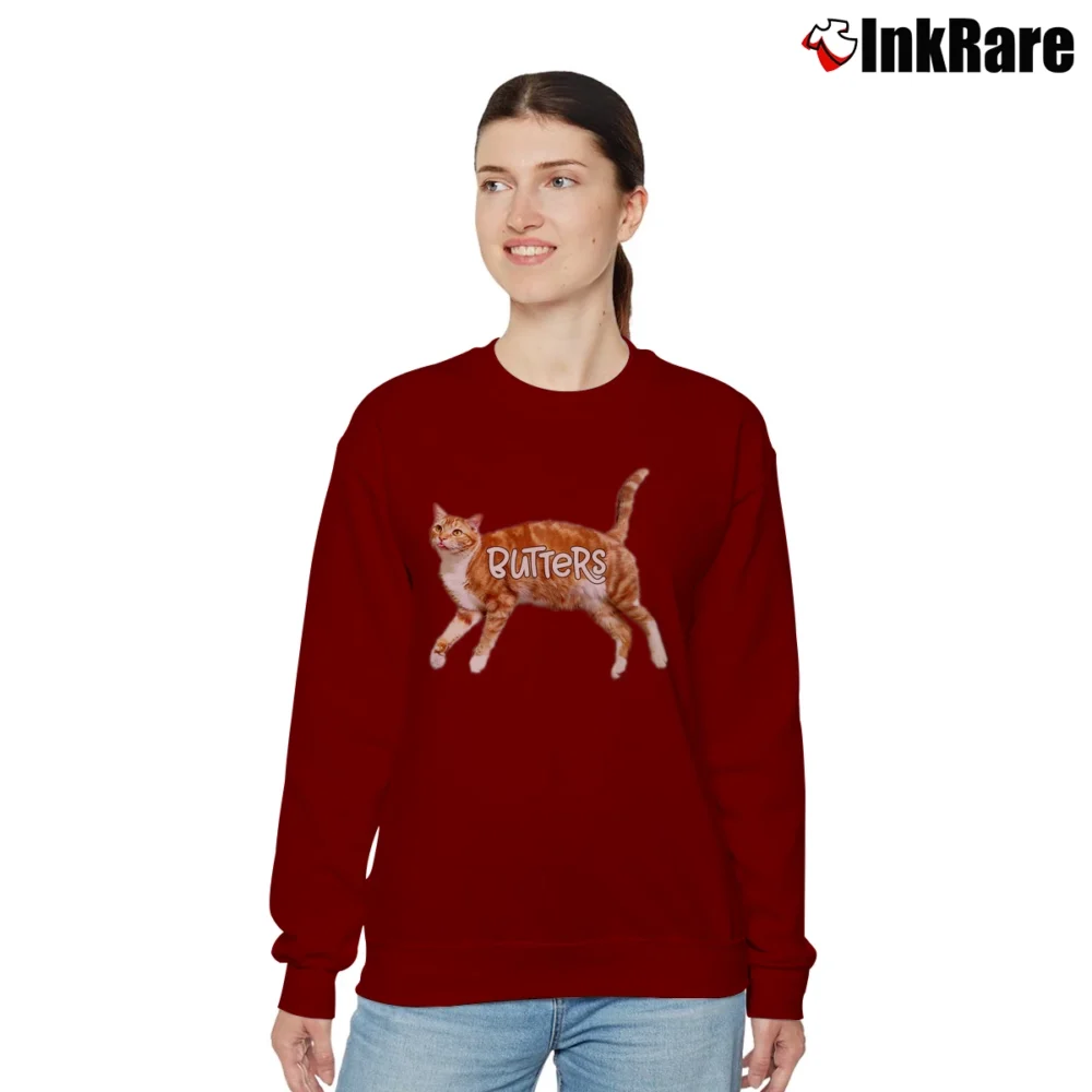 Women’s Butters The Cat Relaxed Sweatshirt in maroon | Soft, Laid-Back Vibe