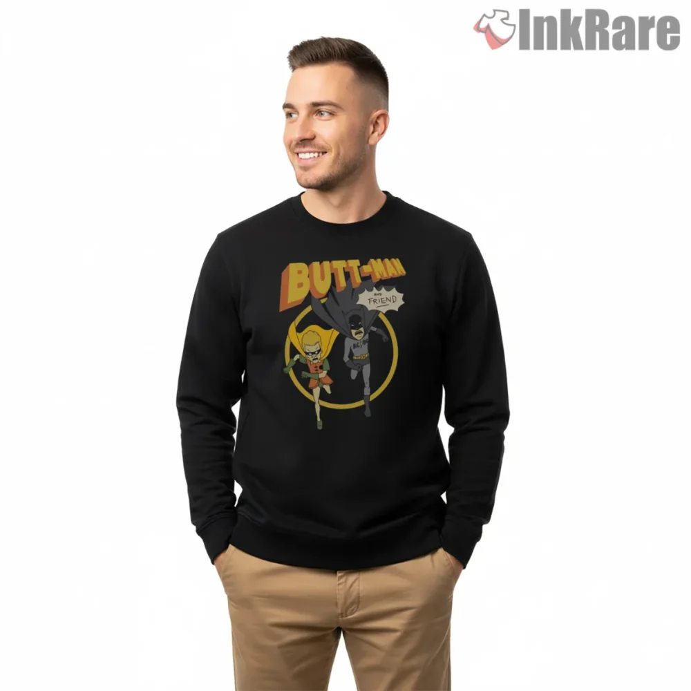 Buttman And Sidekick Superhero Cartoon Parody Shirt on graphic shirt for men graphic tee