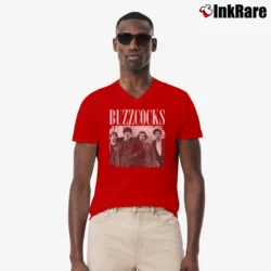 Men’s Buzzcocks Portrait V-Neck Tee in red | Sharp, Breathable, Everyday Staple