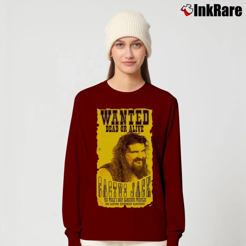Women’s cactus jack dead or alive for Hardcore Wrestling Fans Long-Sleeve Top in maroon | Sleek, Versatile, All-Season