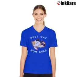 Women’s Calico Cat Mom Best Kitty Mother Gift V-Neck Tee in royal blue | Chic Neckline, Soft Texture