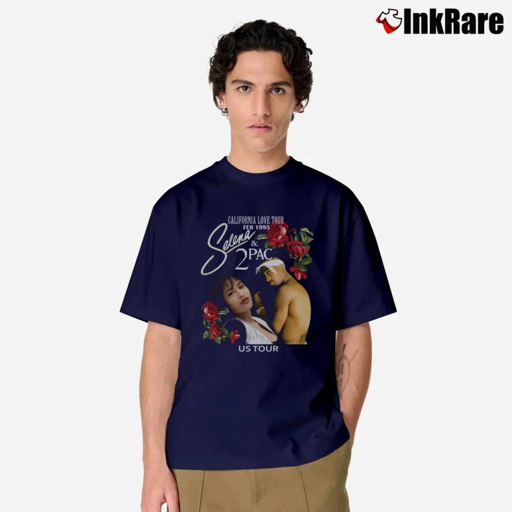 Men’s California Love Tour Selena Tupac Classic T-Shirt in navy | Soft, Breathable Everyday Wear