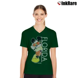 Women’s California Mickey Mouse Disney Graphic V-Neck Tee in forest green | Chic Neckline, Soft Texture