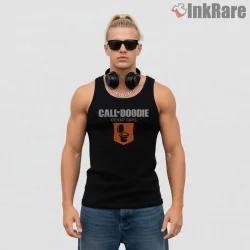 Call Of Doodie Toilet Humor Parody Gamer Shirt on black tank top for men graphic tee