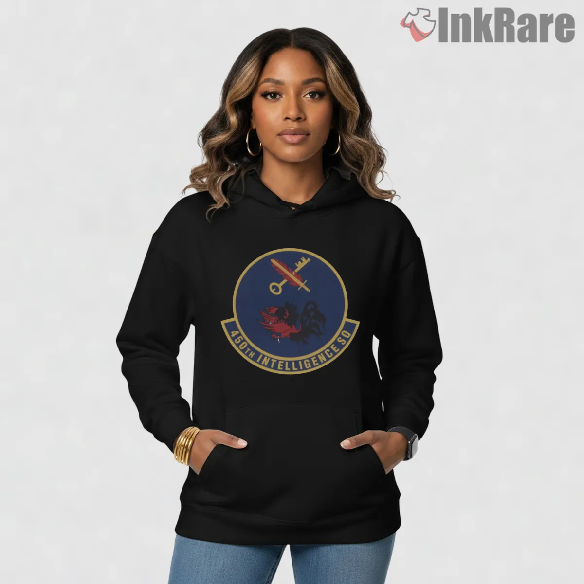 Call Of Duty 450th Intelligence Squadron Military Patch Hoodie Black Call Of Duty 450th Intelligence Squadron Military Patch Shirt on black hoodie for women graphic tee
