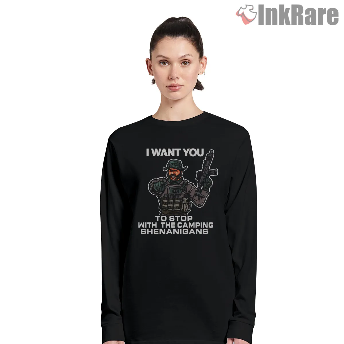 Call Of Duty Anti Camping Humor Tactical Long Sleeve Black Call Of Duty Anti Camping Humor Tactical Shirt on black long sleeve shirt for women graphic tee