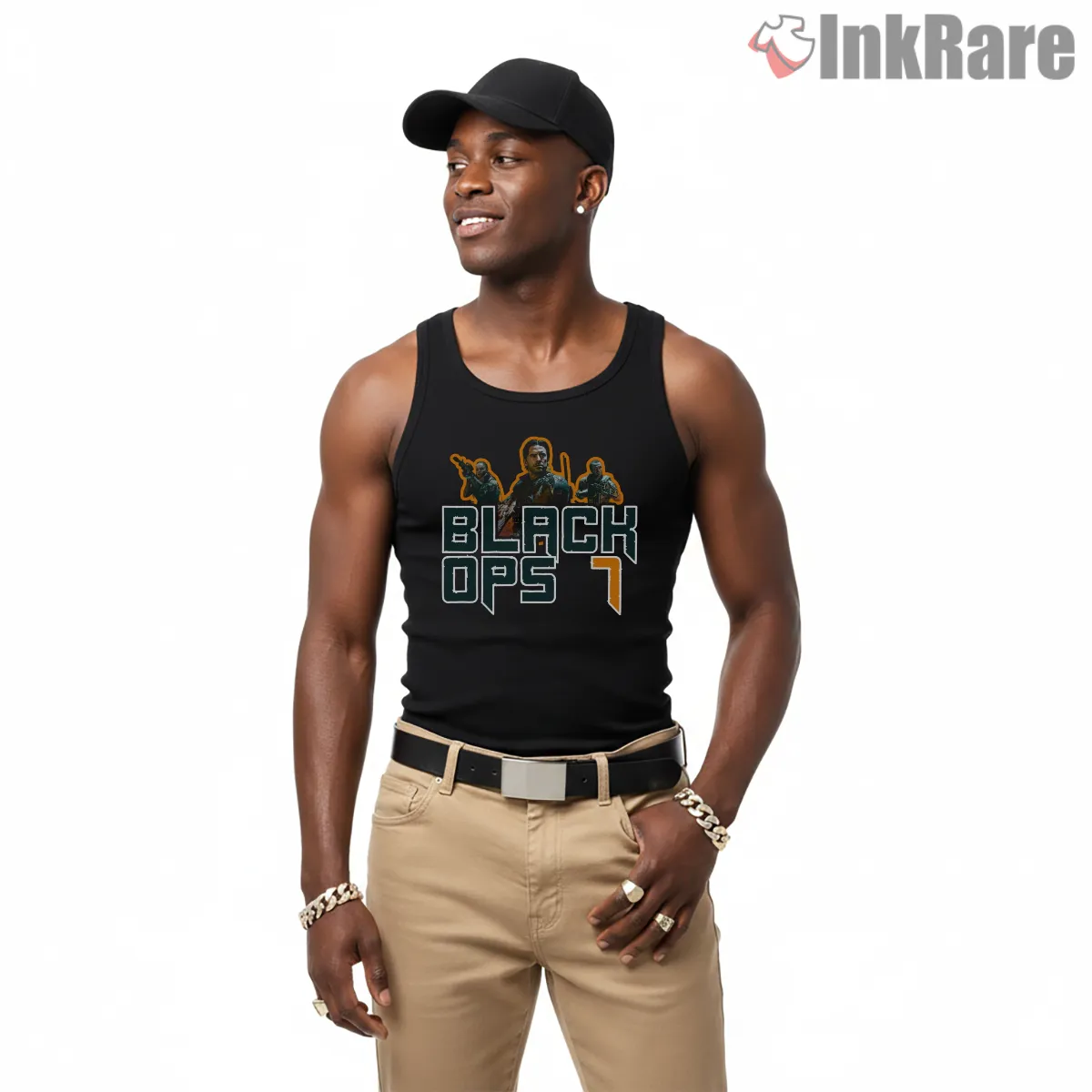 Call Of Duty Black Ops 7 Squad Action Graphic Tank Top Black Call Of Duty Black Ops 7 Squad Action Graphic Shirt on black tank top for men graphic tee