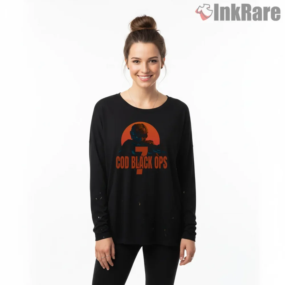 Call Of Duty Black Ops 7 Tactical Soldier Graphic Shirt on black long sleeve shirt for women graphic tee