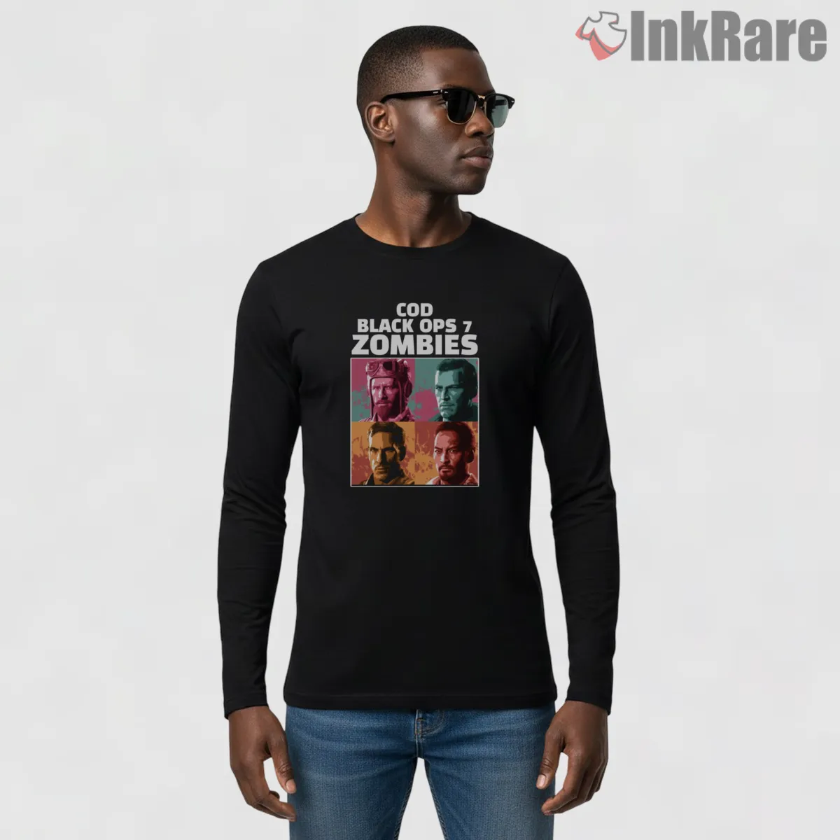 Call Of Duty Black Ops Zombies Squad Collage Shirt on black long sleeve shirt for men graphic tee