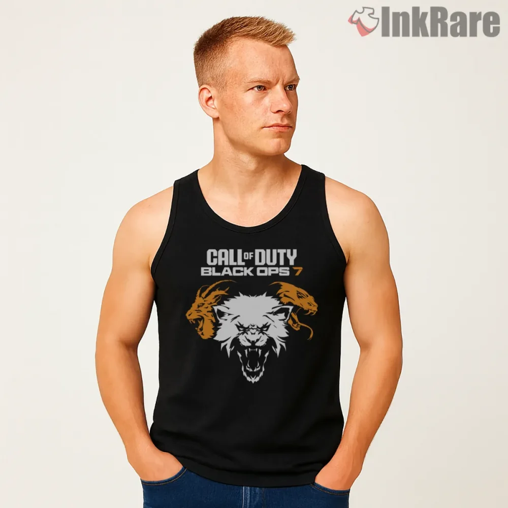 Call Of Duty Black Ops Zombies Tiger Emblem Shirt on black tank top for men graphic tee