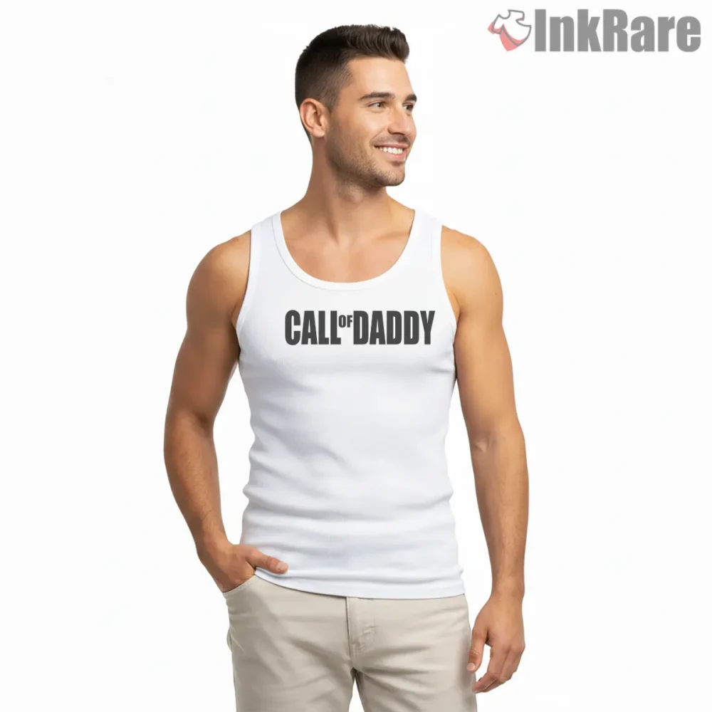 Call Of Duty Call Of Daddy Minimal Humor Shirt on white tank top for men graphic tee