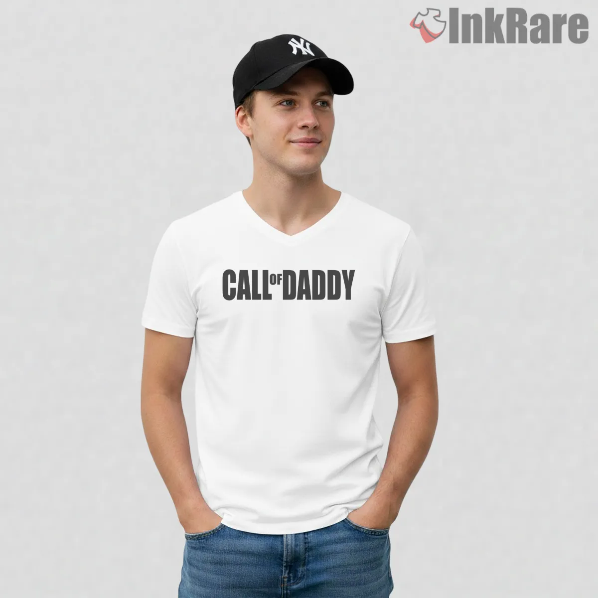 Call Of Duty Call Of Daddy Minimal Humor V Neck White Call Of Duty Call Of Daddy Minimal Humor Shirt on white v-neck shirt for men graphic tee
