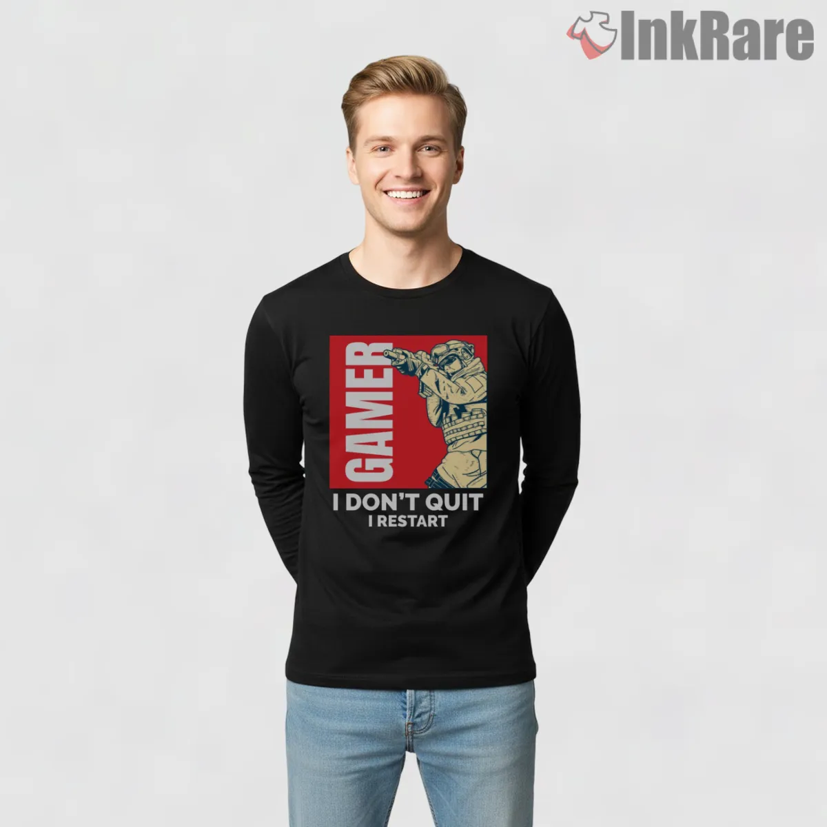 Call Of Duty Fps Gamer Never Quit Motivational Shirt on black long sleeve shirt for men graphic tee