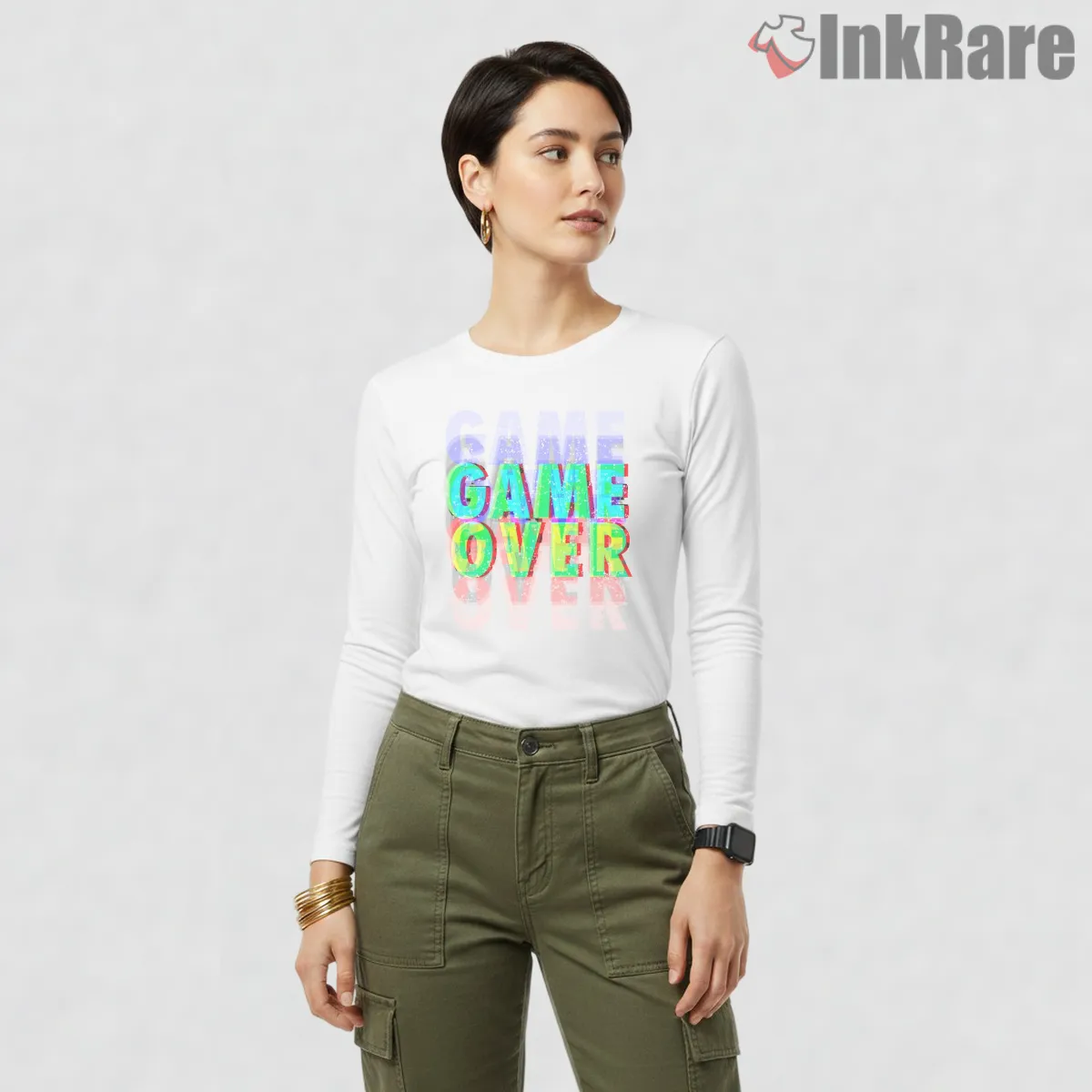 Call Of Duty Game Over Glitch Text Gamer Long Sleeve White Call Of Duty Game Over Glitch Text Gamer Shirt on white long sleeve shirt for women graphic tee